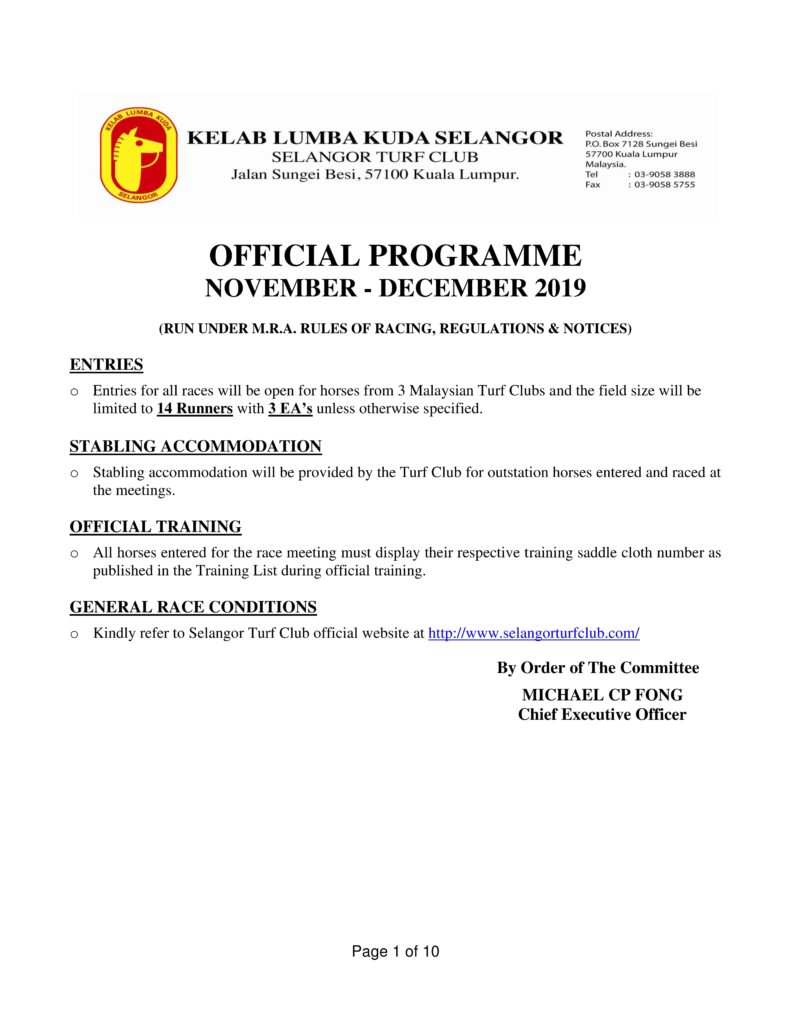 Programmes  Selangor Turf Club